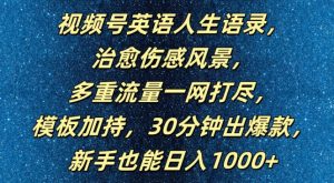视频号英语人生语录,多重流量一网打尽,模板加持,30分钟出爆款,新手也能日入1000+【揭秘】-知一资源网