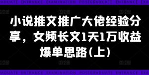小说推文推广大佬经验分享,女频长文1天1万收益爆单思路(上)-知一资源网