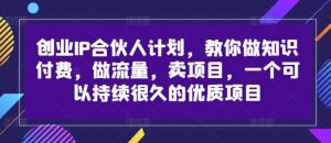 创业IP合伙人计划，教你做知识付费，做流量，卖项目，一个可以持续很久的优质项目-知一资源网