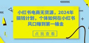 小红书电商无货源,2024年搞钱计划,个体如何在小红书风口赚到第一桶金-知一资源网