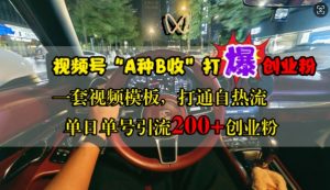 视频号“A种B收”打爆创业粉,一套视频模板打通自热流,单日单号引流200+创业粉-知一资源网