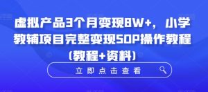 虚拟产品3个月变现8W+，小学教辅项目完整变现SOP操作教程(教程+资料)-知一资源网