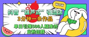 抖音葫芦式引流法，三分钟一条作品，单日引爆抖音500人精准创业粉丝群【揭秘】-知一资源网