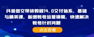 抖音图文带货教程14.0交付体系,基础与精英课,新增账号运营锦囊,快速解决账号针对问题-知一资源网