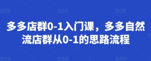 多多店群0-1入门课,多多自然流店群从0-1的思路流程-知一资源网