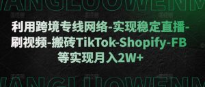 利用跨境专线网络-实现稳定直播-刷视频-搬砖TikTok-Shopify-FB等实现月入2W+【揭秘】-知一资源网