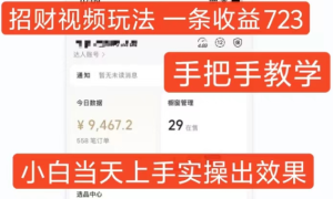 招财视频玩法,一条视频收益723,手把手教学,小白当天可上手-知一资源网