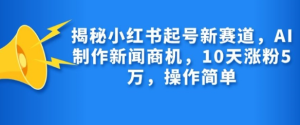 揭秘小红书起号新赛道,AI制作新闻商机,10天涨粉1万,操作简单-知一资源网