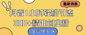 全网独家抖音引流,轻松日引300+精准创业粉【揭秘】-知一资源网