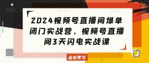 2024视频号直播间爆单闭门实战营,视频号直播间3天闪电实战课-知一资源网