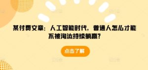 某付费文章:人工智能时代,普通人怎么才能不被淘汰持续躺赢?-知一资源网