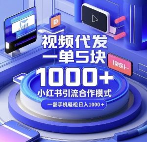 视频代发，一单5块，小红书引流合作模式，一部手机轻松日入多张【揭秘】-知一资源网