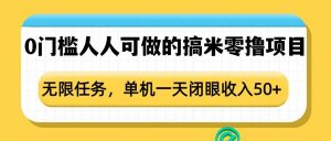 0门槛人人可做的搞米零撸项目,无限任务,单机一天闭眼收入50+-知一资源网