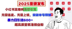 2025重磅发布:小红书直播间连怼引流,无需连麦、无需上镜,突破单号限制,暴力日引流600+-知一资源网