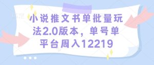 小说推文书单批量玩法2.0版本,单号单平台周入12219-知一资源网