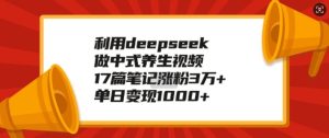 利用deepseek做中式养生视频，17篇笔记涨粉3万+，单日变现1k-知一资源网