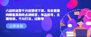 六边形运营千川运营线下课,百业直播间爆量真相终点训练营,单品起号,主播培训,千川打法,过款等-知一资源网