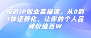 知识IP创业实操课,从0到1快速孵化,让你的个人品牌价值百W-知一资源网
