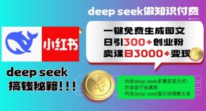 Deepseek一键免费生成小红书图文日引300+创业粉,日变现多张教程,方法全行业通用!-知一资源网