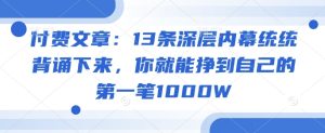 付费文章:13条深层内幕统统背诵下来,你就能挣到自己的第一笔1000W-知一资源网