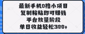 最新手机0撸小项目,复制粘贴即可挣钱,平台放量阶段,单日收益轻松3张+【揭秘】-知一资源网