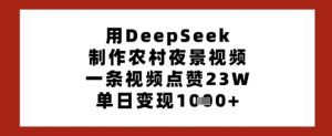 用DeepSeek制作农村夜景视频,一条视频点赞23W,单日变现多张-知一资源网