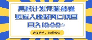 男粉计划无脑躺Z,顺应人性的风口项目,谁发谁火,加爆微信,日入多张【揭秘】-知一资源网