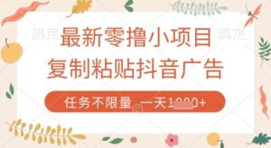 最新零撸小项目,复制粘贴抖音广告即可挣钱,平台大水,任务不限量,一天数张【揭秘】-知一资源网