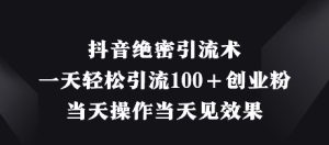 抖音绝密引流术,一天轻松引流100+创业粉,当天操作当天见效果-知一资源网
