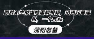 即梦AI生成猫咪黑帮视频,迅速起号涨粉,一个月5k-知一资源网