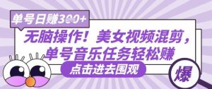 无脑操作!美女视频混剪,单号音乐任务轻松日入3张+-知一资源网