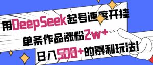 用DeepSeek起号速度开挂，单条作品涨粉2w+，日入5张+的暴利玩法-知一资源网
