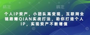 个人IP资产,小团队高变现,互联网全链路赚QIAN实战打法,助你打造个人IP,实现资产不断增值-知一资源网
