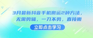 3月最新抖音手机搬运2种方法,无需剪辑,一刀不剪,直接搬-知一资源网