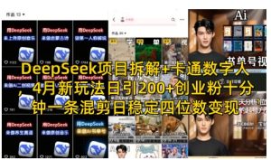 DeepSeek项目拆解+卡通数字人,4月新玩法日引200+创业粉十分钟一条混剪日稳定四位数变现-知一资源网