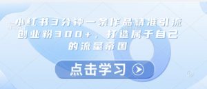 小红书3分钟一条作品精准引流创业粉300+,打造属于自己的流量帝国-知一资源网