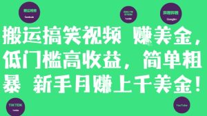搬运搞笑视频挣美金,低门槛高收益,简单粗暴新手月入上千美刀-知一资源网