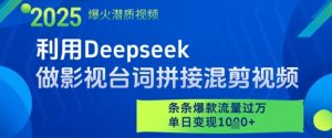 利用Deepseek做影视台词拼接混剪视频,条条爆款流量过W,单日变现多张-知一资源网