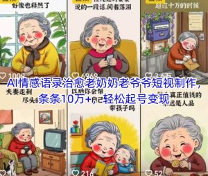 AI情感语录治愈老奶奶老爷爷短视制作，条条10万+，轻松起号变现-知一资源网