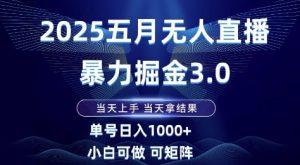 2025五月无人直播暴力掘金3.0,当天上手,当天拿结果,单号日入1k+小白可做可矩阵【揭秘】-知一资源网