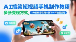 AI搞笑短视频手机制作教程，多张变现方式，5分钟教会你用AI做不一样的西游记-知一资源网