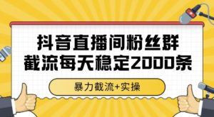 抖音直播间粉丝群暴力截流，一台电脑每天稳定2000条数据，暴力截流+实操 【揭秘】-知一资源网