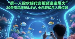 第一人称水族代言视频条条爆火，20条作品涨粉8.5W，小白轻松月入五位数-知一资源网