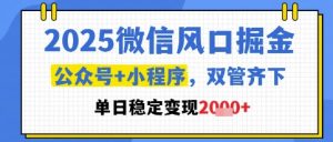 2025微信风口掘金,公众号+小程序双管齐下,单日稳定变现1k+【揭秘】-知一资源网