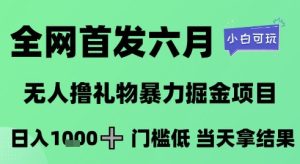 全网首发六月,无人撸礼物暴力掘金项目,日入1K+门槛低,当天拿结果,小白可玩【揭秘】-知一资源网