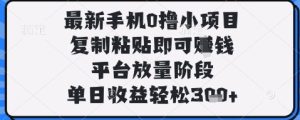 最新手机0撸小项目，复制粘贴即可挣钱，平台放量阶段，单日收益轻松3张+【揭秘】-知一资源网