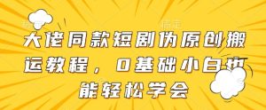 大佬同款短剧伪原创搬运方法,0基础小白也能轻松学会-知一资源网