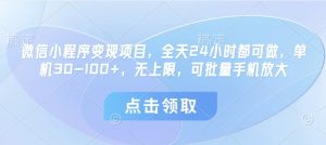 微信小程序变现项目，全天24小时都可做，单机30-100+，无上限，可批量手机放大-知一资源网