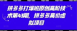 拼多多打爆班原创高阶技术第43期,拼多多高价虚拟项目-知一资源网