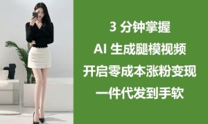 3分钟掌握AI生成腿模视频,开启零成本涨粉变现,一件代发到手软-知一资源网